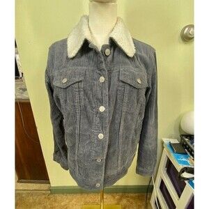 PacSun Women's Size S Gray Wide Wale Corduroy Sherpa Fleece Lined Trucker Jacket